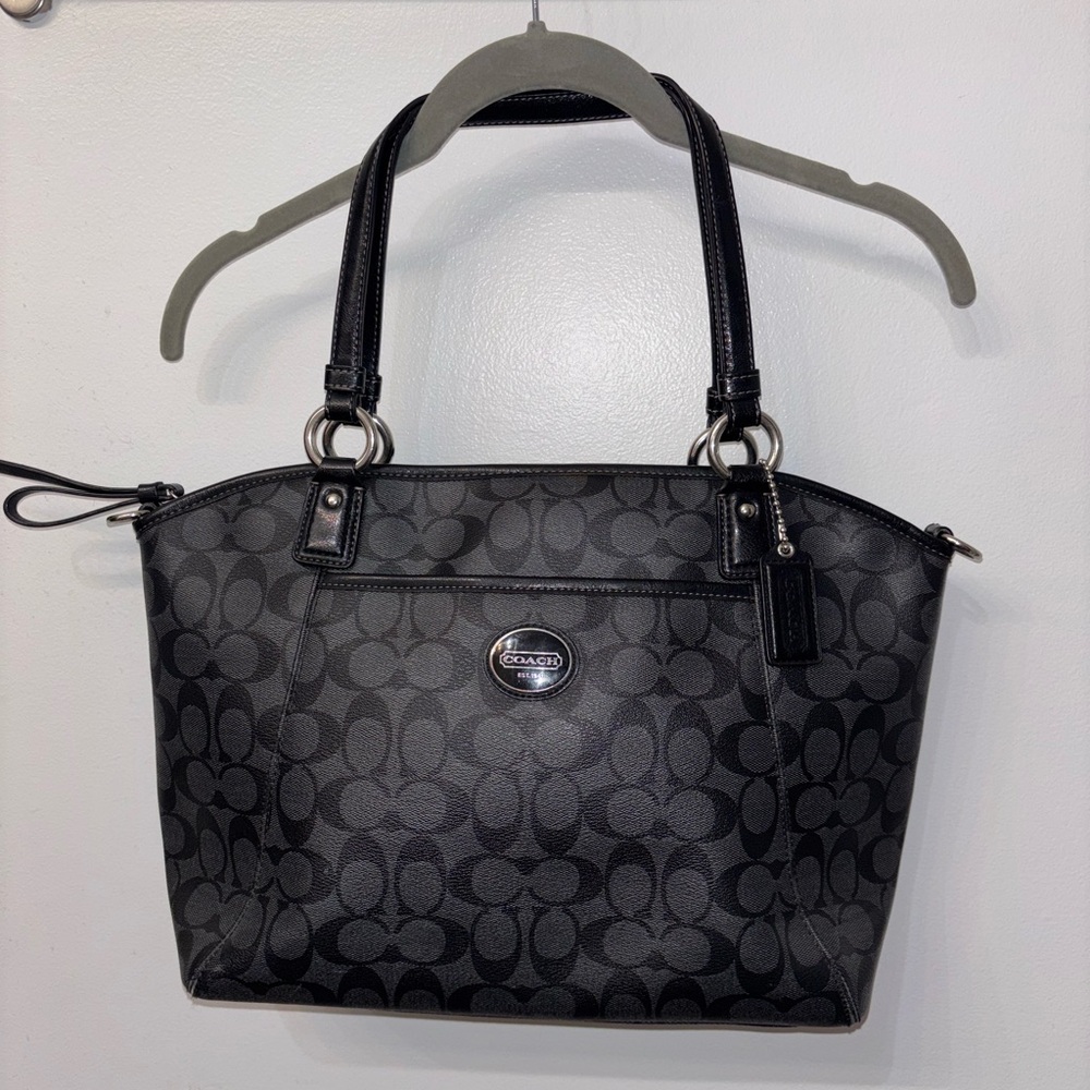 Coach Black/Charcoal Signature Zip-Top Tote